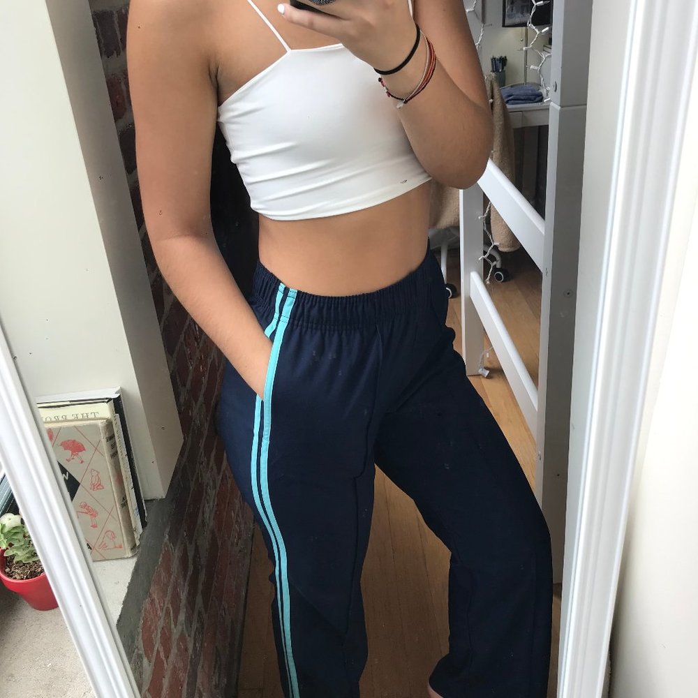 vintage navy trackpants w teal stripe